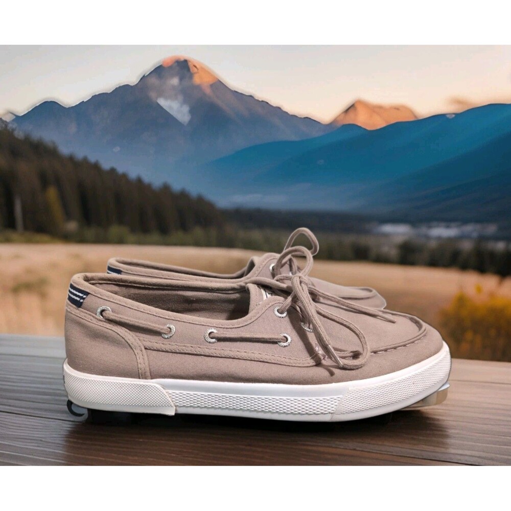 NAUTICA SPINNAKER TWILL TAN/BEIGE BOAT SHOES MEN'S SIZE 8.5 M VGUC